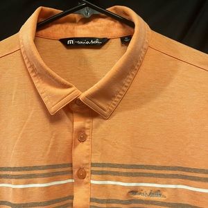 Travis Mathew Orange with Stripes Polo Shirt, XL